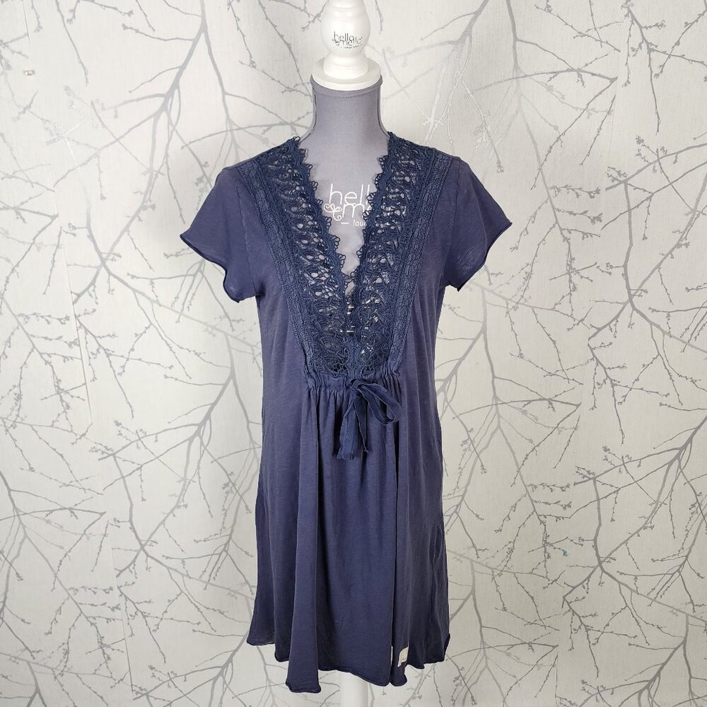 Odd Molly Midnight Blue Cotton Crochet Lace Trim Flowy Dress